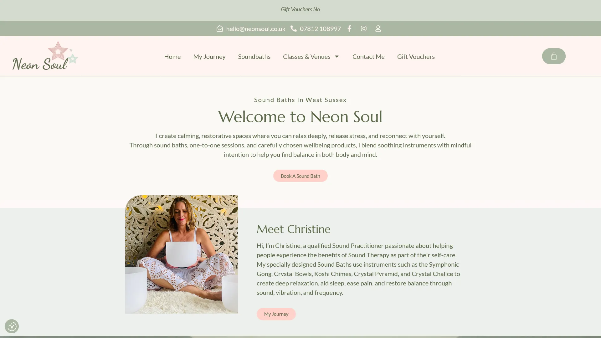 Neon Soul soundbath website in Sussex