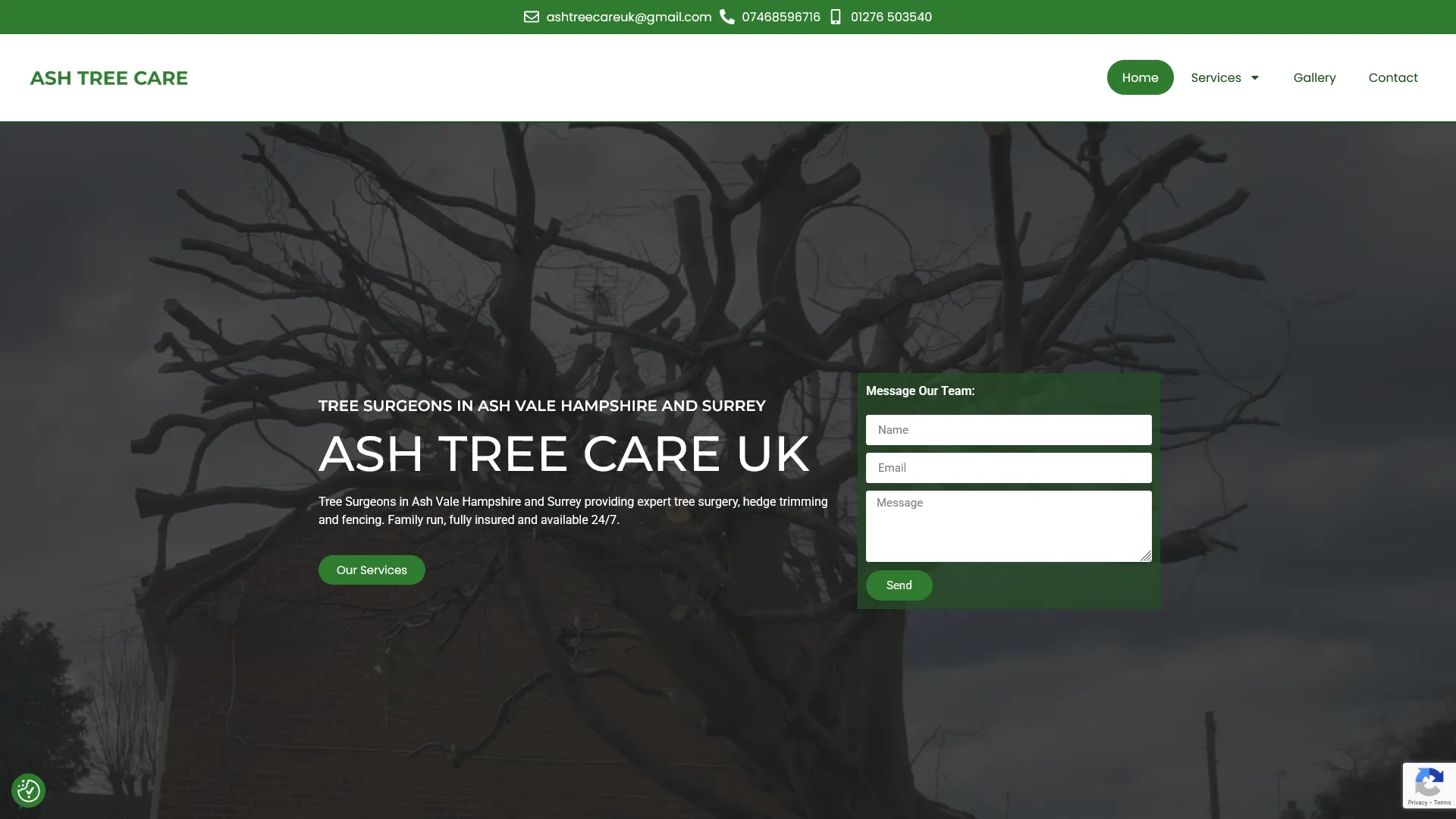Ash Tree Care UK tree surgeons in Ash Vale Hampshire new website