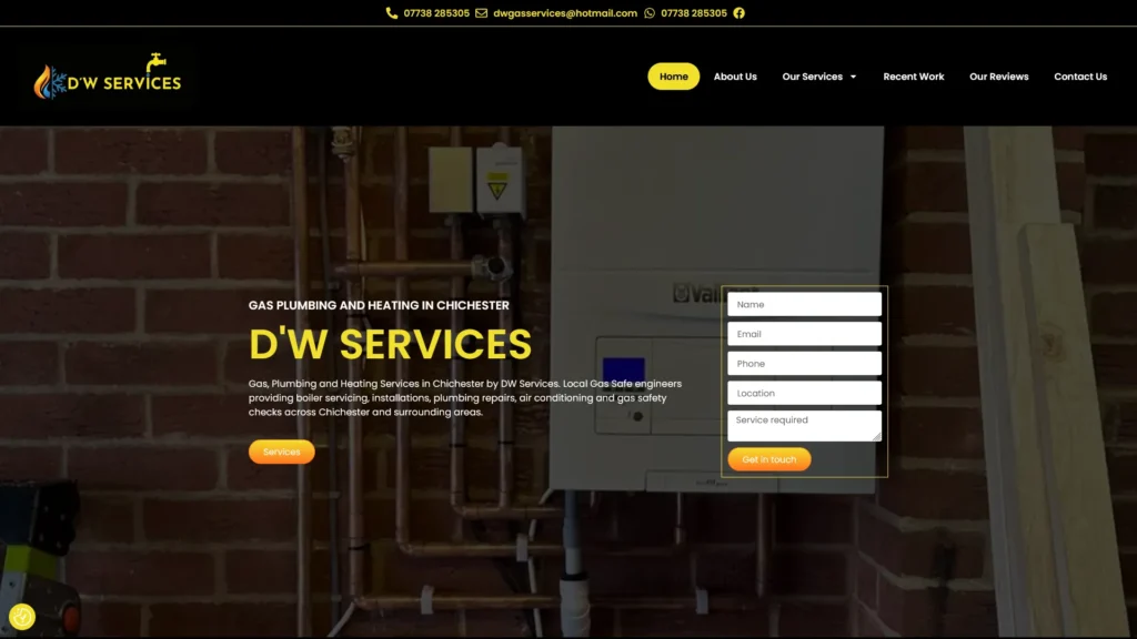 DW Services Website Case Study 3 D'W Gas Services in Chichester new website
