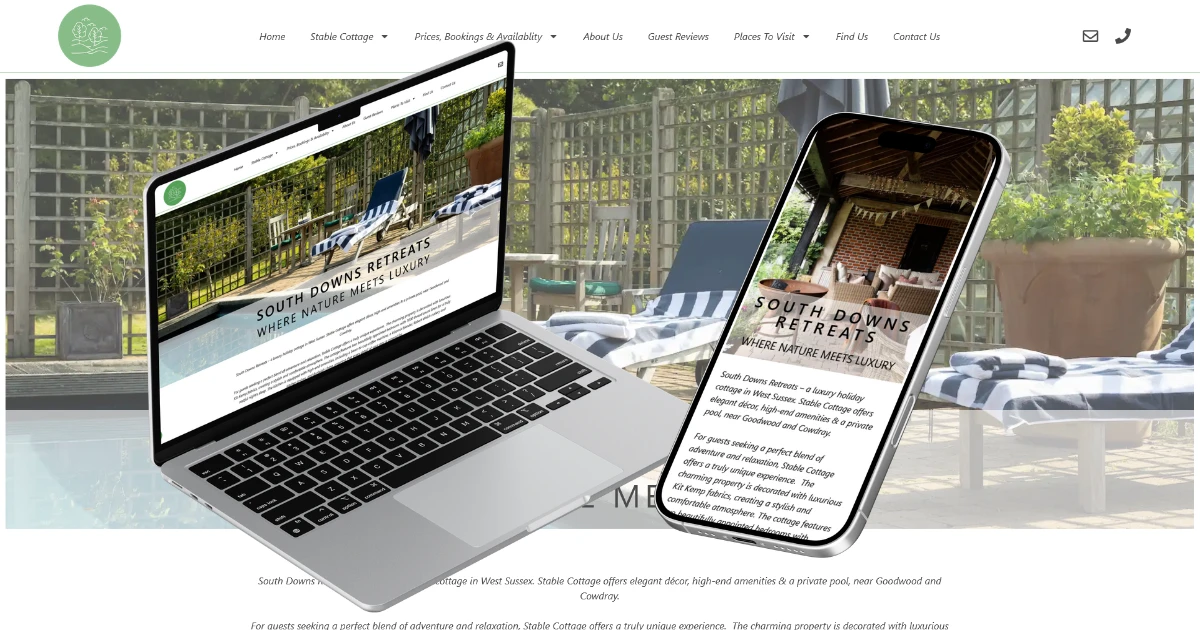 Website design for South Downs Retreats, luxury holiday cottage in West Sussex