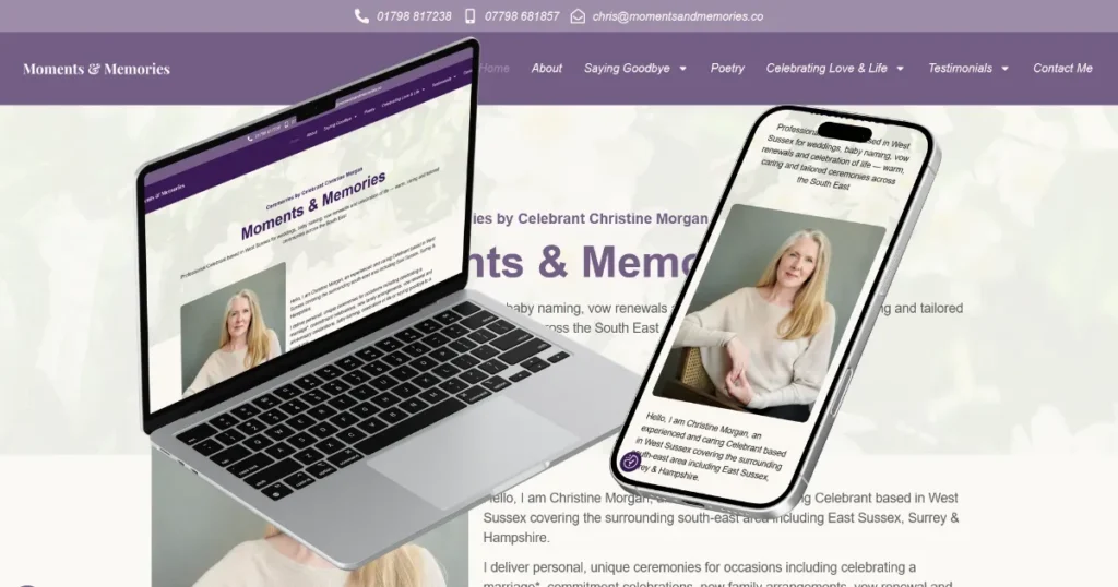 Moments and Memories Website Case Study 1 celebrant website