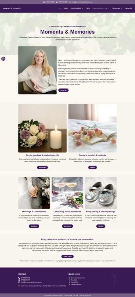 Moments and Memories Website Case Study 2 wedding celebrant website